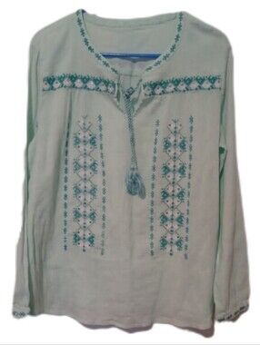 -- Women's Embroidered Peasant Blouse - Mint Green Size Medium